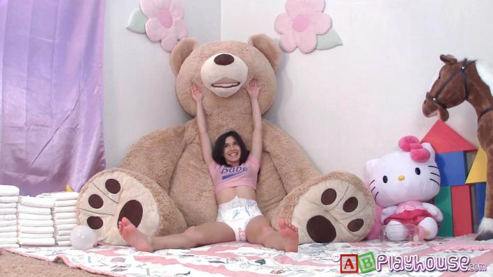 Teen Nikki Plays Around With The Giant Bear While In A Very Messy Diaper