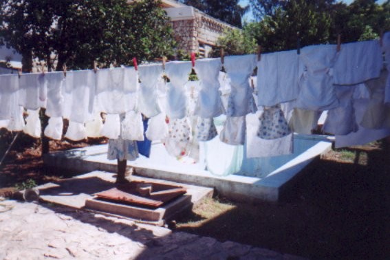 diapers drying on the line