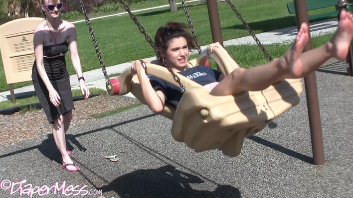 Diapered Teen Nikki Gets Pushed On A Swing In A Popular Public Park