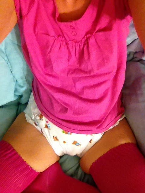 Diapers and thigh socks are so comfy together! – Meow.