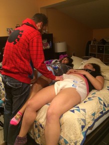 The Diaper Girls of The Jersey Shore — Daddy doing a double change.